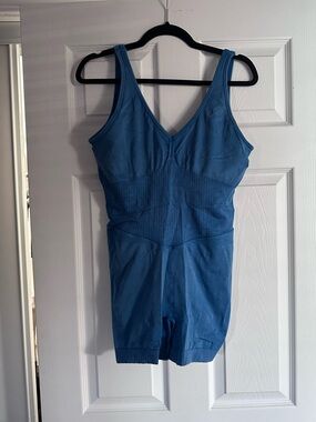 Blue V-Neck Seamless Shapewear Bodysuit